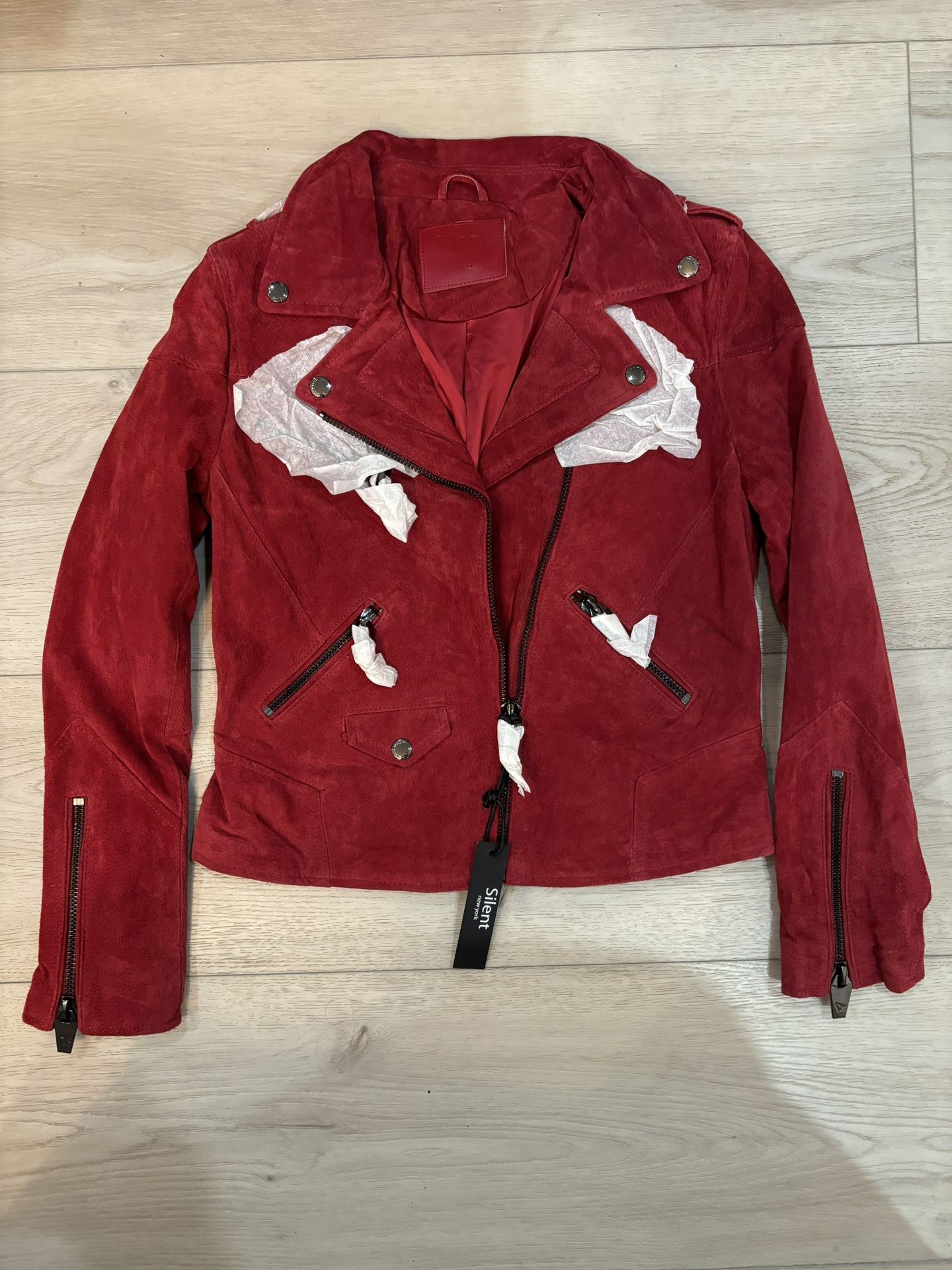 Silent NYC 100% Leather Suede Red Moto Jacket XS