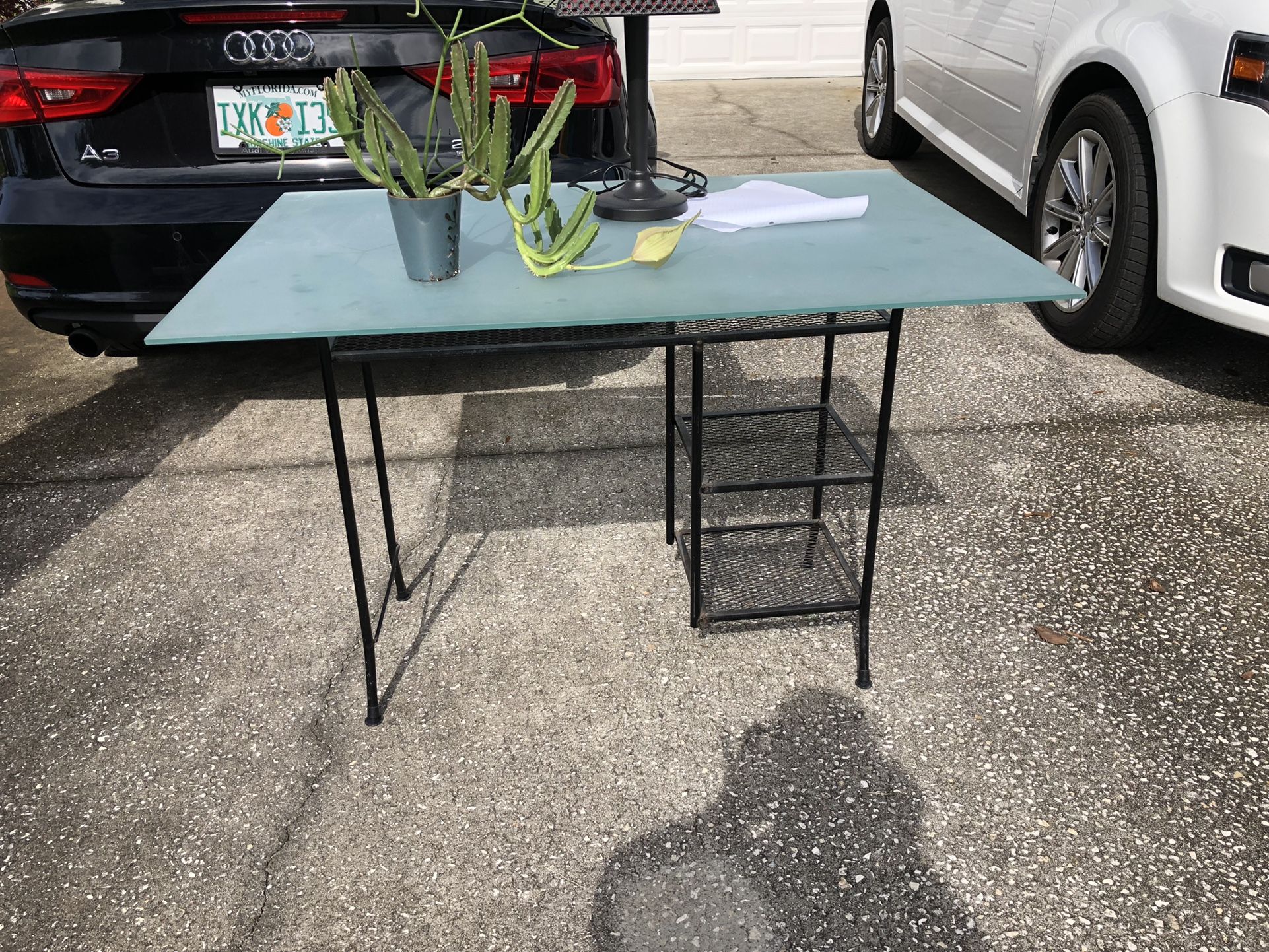 Shabby Chic Modern Desk Glass And Rod Iron