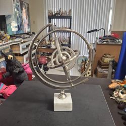 Metal Armillary Sphere Silver Finish Spinning Rings, Makes A Great Centerpiece Or Accent Piece 13.5 X 9.5 SEE DESCRIPTION 