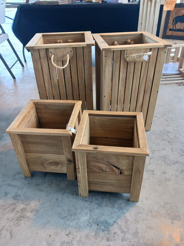 Handcrafted Outdoor Wood Planters (Set Of 2)