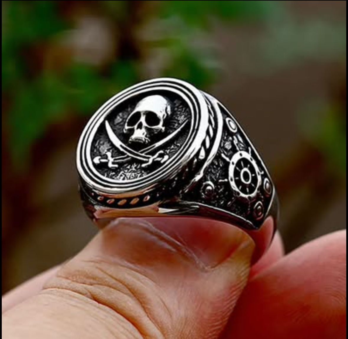 Vintage Unique Double Knife Pirate Gothic Stainless Steel Skull Ring for Men