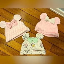 3 Pk. Newborn Minnie Mouse Hats/Caps W) Ears! *** New!