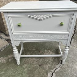 Vintage Painted White Cabinet With Green Glass Knobs
