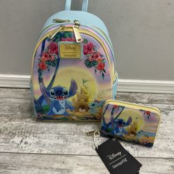 NWT Loungefly Stitch Beach Scene Backpack And Wallet