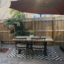 Outdoor table, chairs and benches