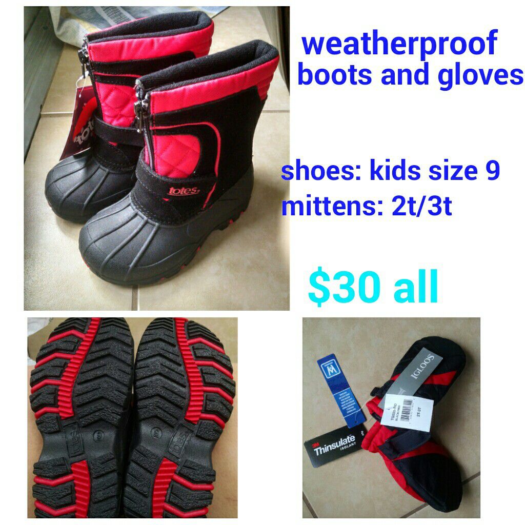 Weatherproof boots and gloves for kids