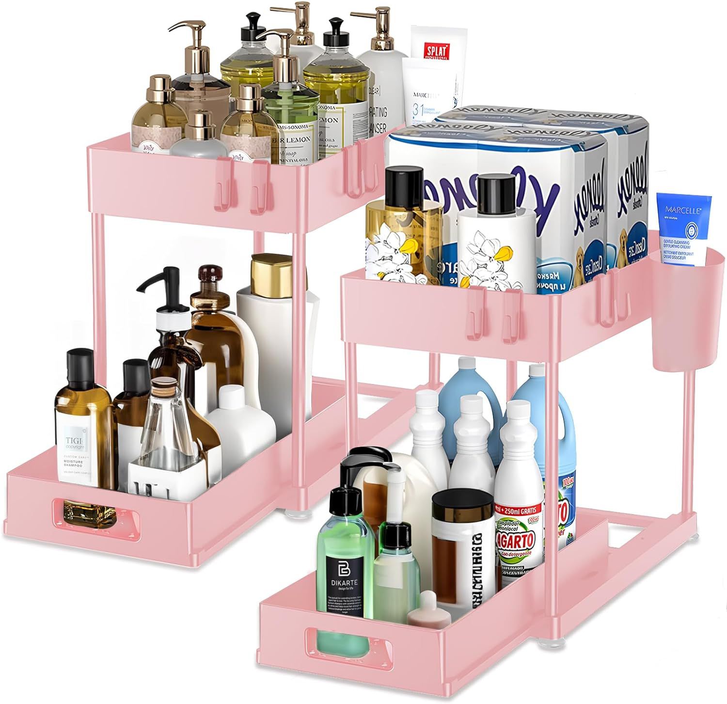 Under Sink Organizers and Storage 2 Pack 2-Tier Multi-purpose Organizers Pink