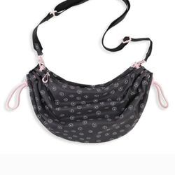 Ganni Hobo sling Designer Bag. Grey With Pink pattern And hardware. 