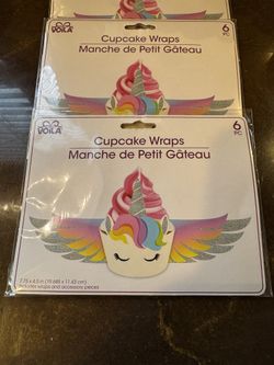New Lot of 4 UNICORN Voila Cupcake Wraps 6 pieces in each package(24 total)