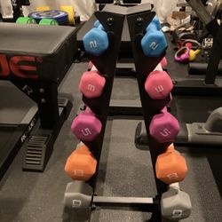 Brand New Set - 5 Pairs Of Neoprene Dumbbells With Rack