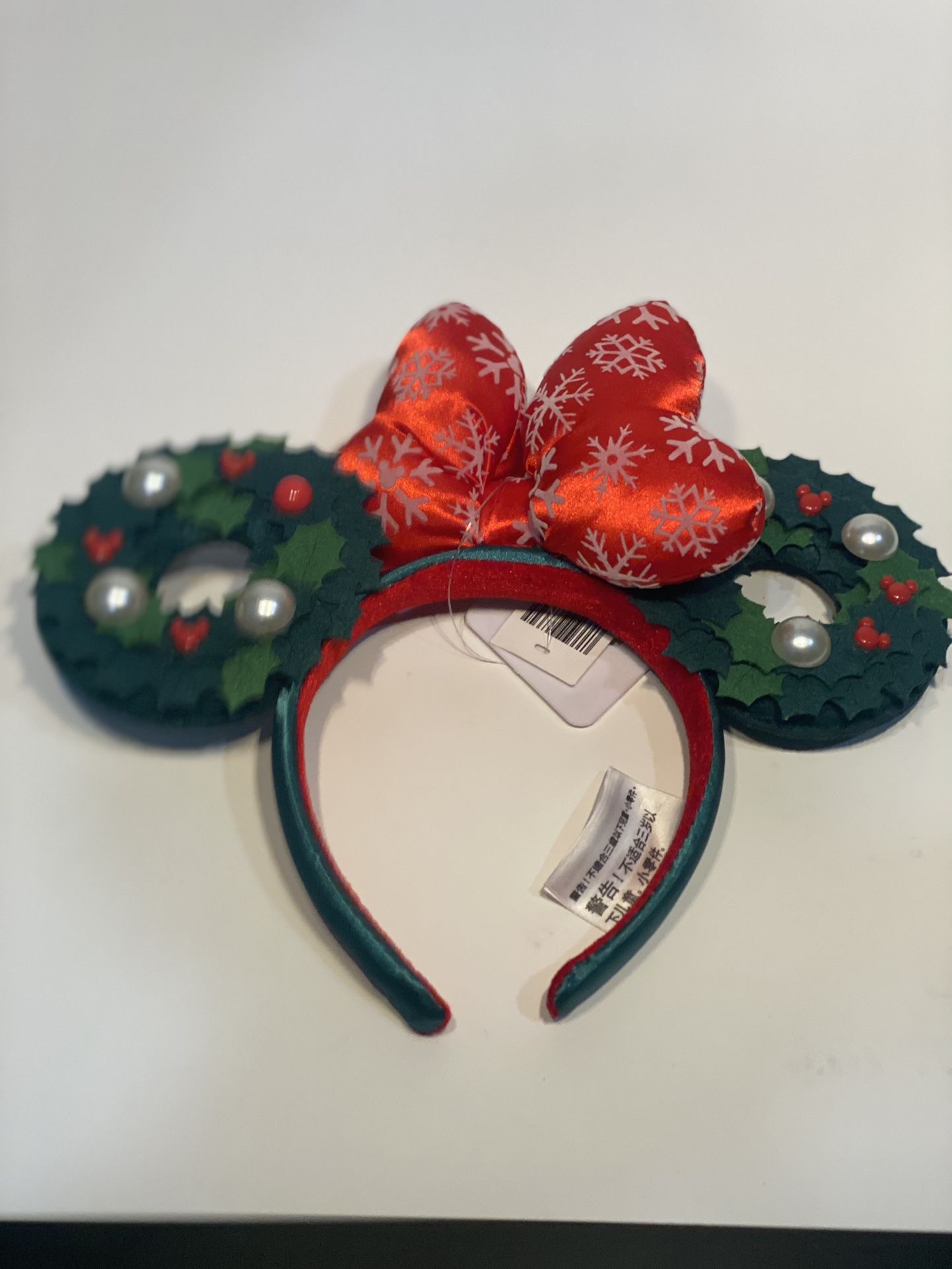 Disney Parks Christmas Minnie Bow Wreath Ears Headband 