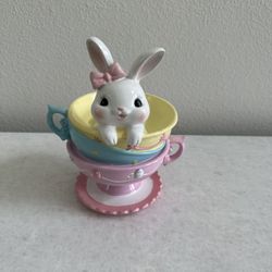 Adorable Bunny Girl Inside Pastel Teacups  Easter Decor