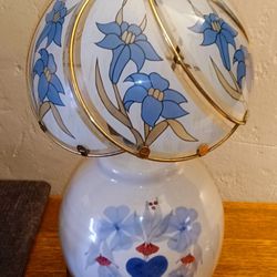 Vintage Ceramic Floral Lamp with Bent Glass Panels