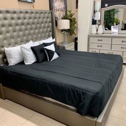 Coralayne Gray Upholstered Panel Bedroom Set (Queen and King Bed Frame