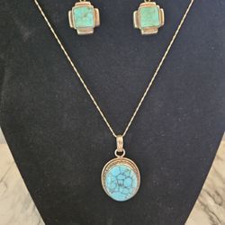 Sterling Silver Turquoise Necklace Earrings Set
