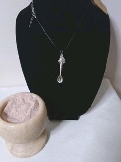 Open Salt Spoon Pendent Mushroom Details On Black Leather In Silvertone 