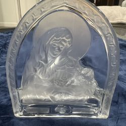 Glass Tea Light Candle Holder Mary Baby Jesus Holy Nativity Clear 
