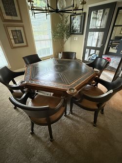 Maitland-Smith Lido Game Table + 6 Matching Chairs