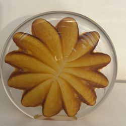 Kurt Walrath Art Deco Designer Signed Yellow Flower Glass Paperweight 