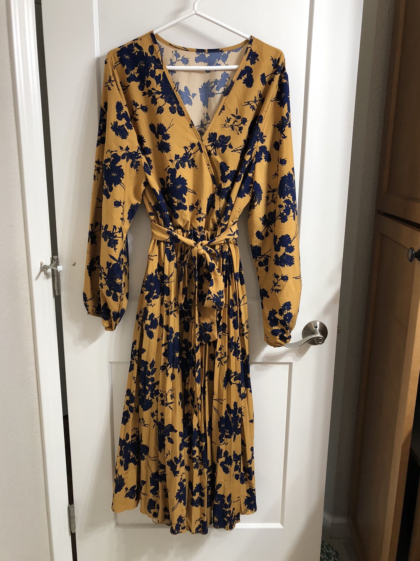 Ankle Length Dress - Gold And Navy Blue