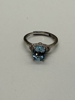Natural Sky Blue Topaz Stone From Brazil On Sterling Silver Adjustable Size Ring