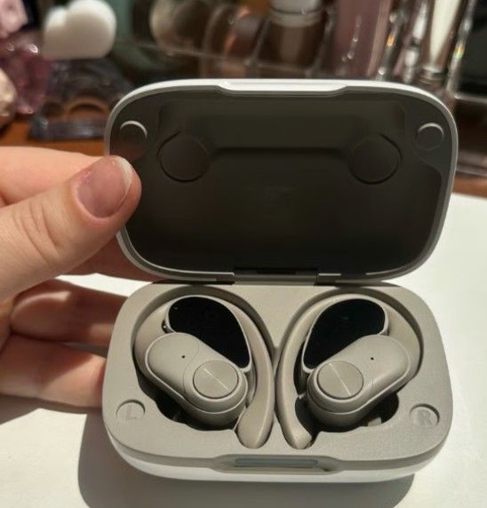 Wireless Bluetooth earbuds.