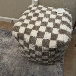 Target Cream Brown Checkered Pouf 
