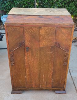 W Hussey one door vintage cabinet with top open