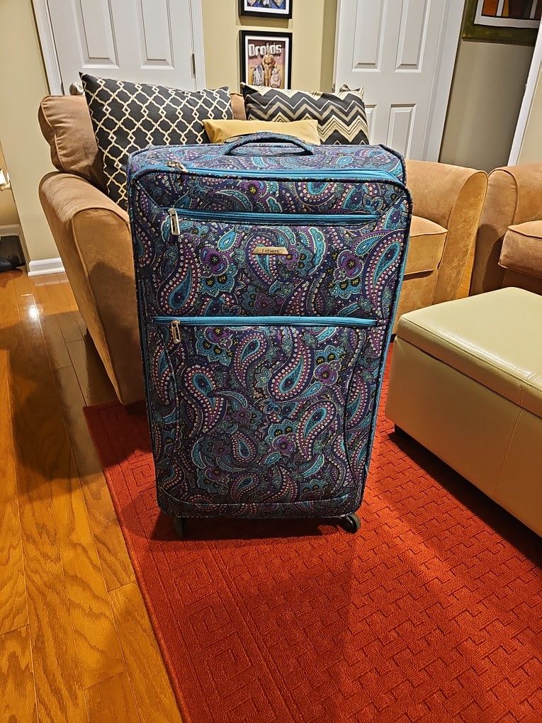 Large Suitcase Aqua And Purple Paisley