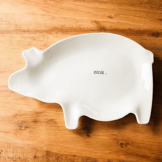 Vintage Rae Dunn Magenta OINK Pig Platter Stamped Large Ceramic Tray Rare HTF