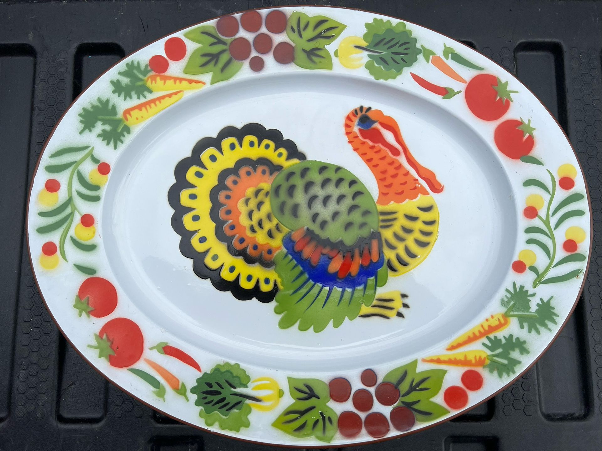 1960’s Enamelware Turkey Platter 18”x14” Vintage Thanksgiving