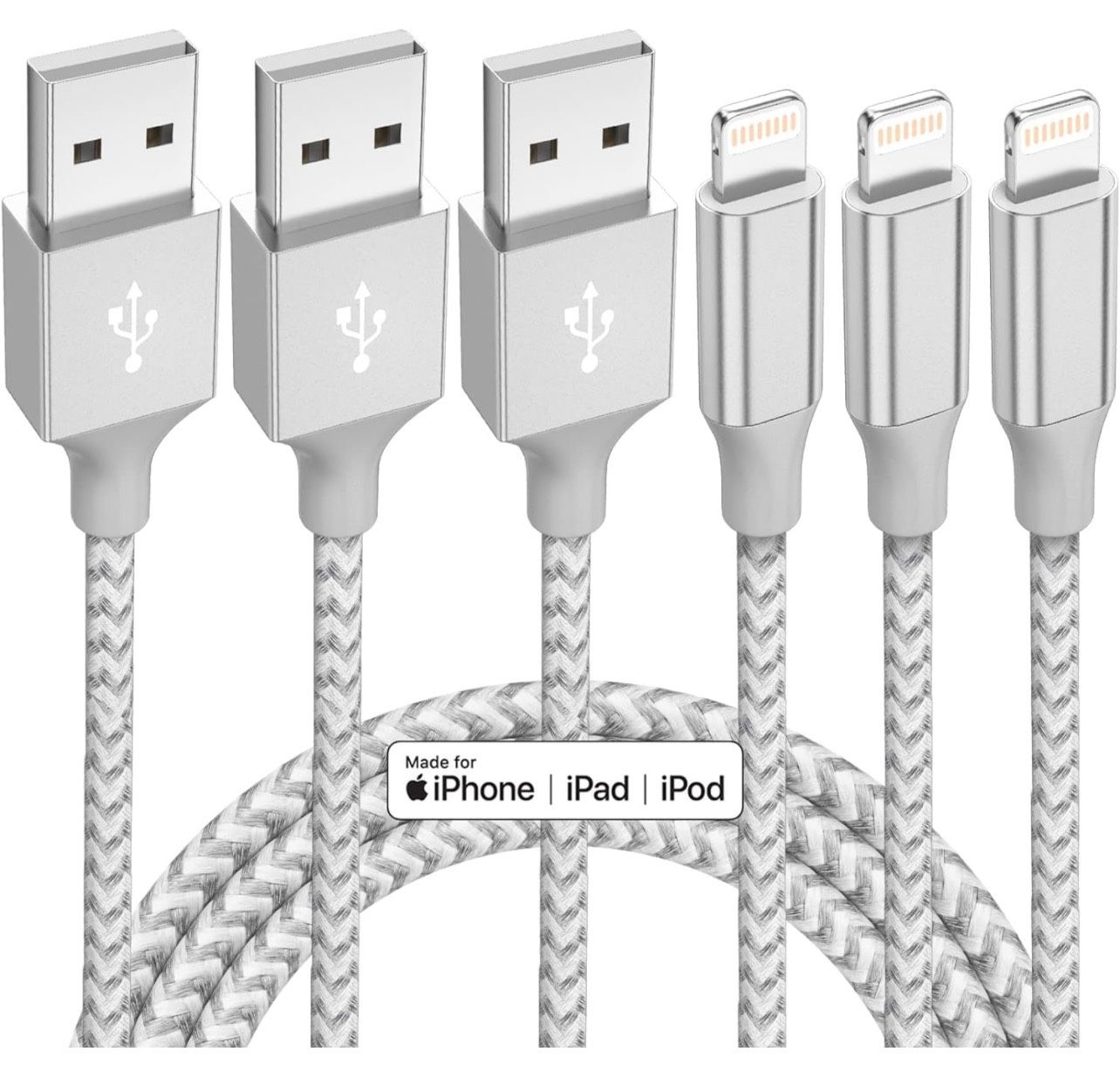 iPhone Charger 3 Pack 10 ft Apple MFi Certified Lightning Nylon Braided Cable Fast Charging Cord Compatible with iPhone 13 12 11 Pro Max XR XS X 8 7 6