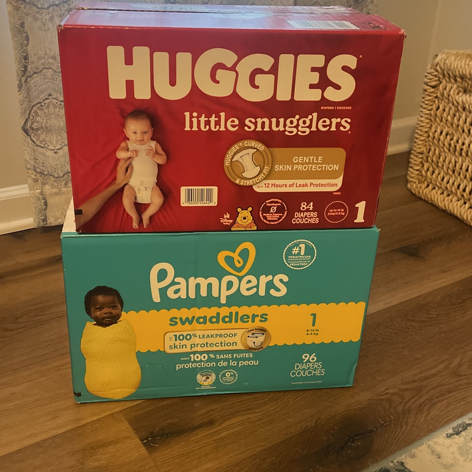 Pampers And Huggies Diapers. Total Of 180 Diapers. Stage 1 (8-14lbs.). No longer needed. Just Bought A Few Weeks Ago.