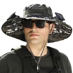 Sun Hat with Fan Outdoor Sun Hat with Two Solar Rechargeable Fans Sun Hat with Large Brim