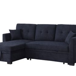 New! Dark Blue Black Sectional Sofa Bed, Sofa Bed, Sectional Sofa With Pull Out Bed, Small Sectional Sofa Bed For Apartment, Reversible Sectional Sofa