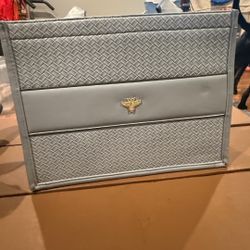 Large Light Blue Cartera Grande Quilted Tote Bag with Gold Bee Emblem