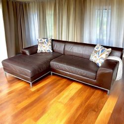Kramfors Left Facing Chaise Sectional Sofa in Brown Leather