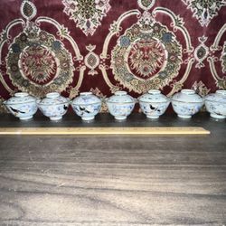 7 Vintage Porcelain Tea Bowls With Lid