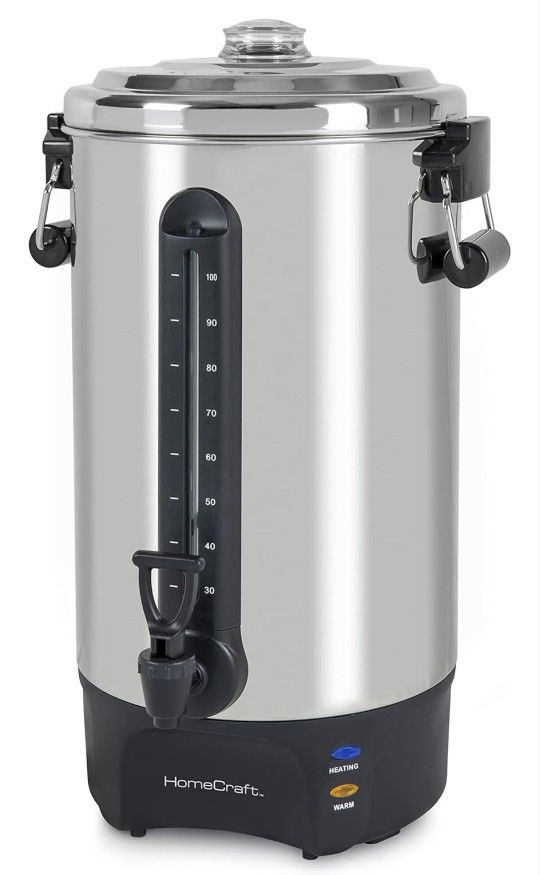 Homecraft 100-Cup Coffee Urn and Hot Beverage Dispenser with Dripless Faucet, Quick-Brewing, Stainless Steel