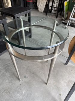 Round End Table, Glass & Stainless Steel Italian Quality