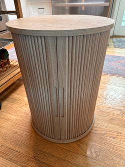 Round Fluted End Table With Sliding Tambour Door And Storage Shelf (Set Of 2)