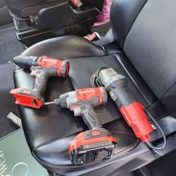 Craftsman Cordless Drill  And Impact Gun And A Cord  Grinder One Battery No Charger