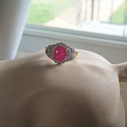 Natural Untreated Ruby Diamond 18kt Gold Ring Size 5