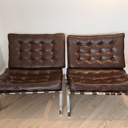 Barcelona Chairs (2) Brown Leather/steel