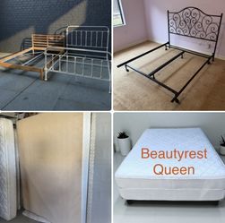 Beautyrest queen mattress $75, box spring $50, wood or metal bed frame  $75, box spring $35