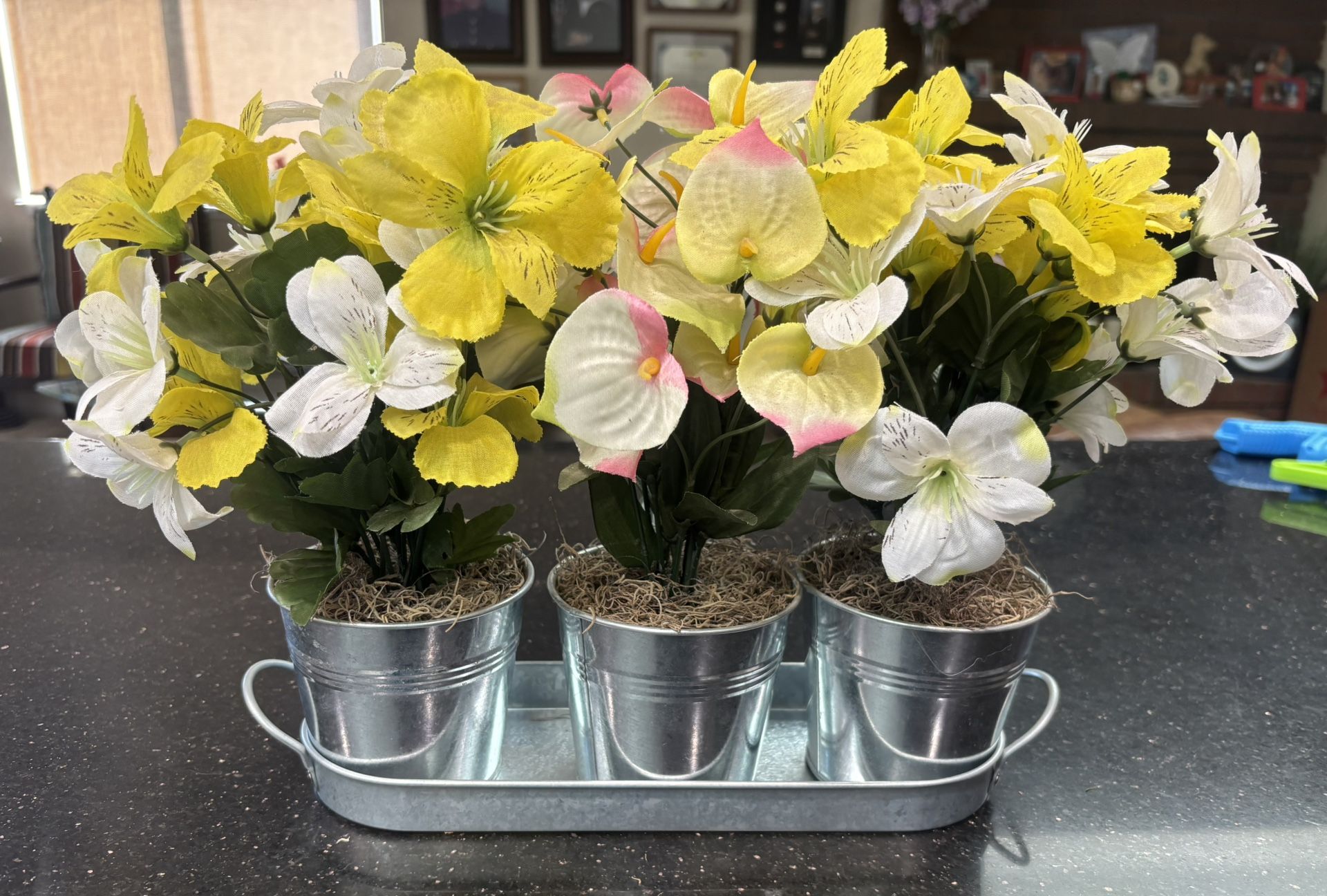 Artificial Yellow Flowers In Pots