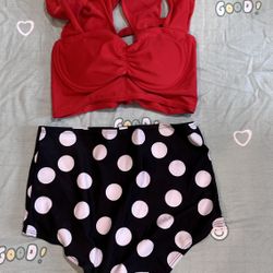 Retro polka dot fashion high waist bikini set size M