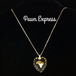 14K Necklace With Resin Heart Eagle Pendant 