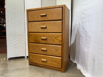 Oak Six Drawer Tallboy Dresser with Wooden Handles