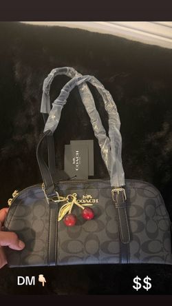 Coach Signature Satchel Handbag with Cherry Charm